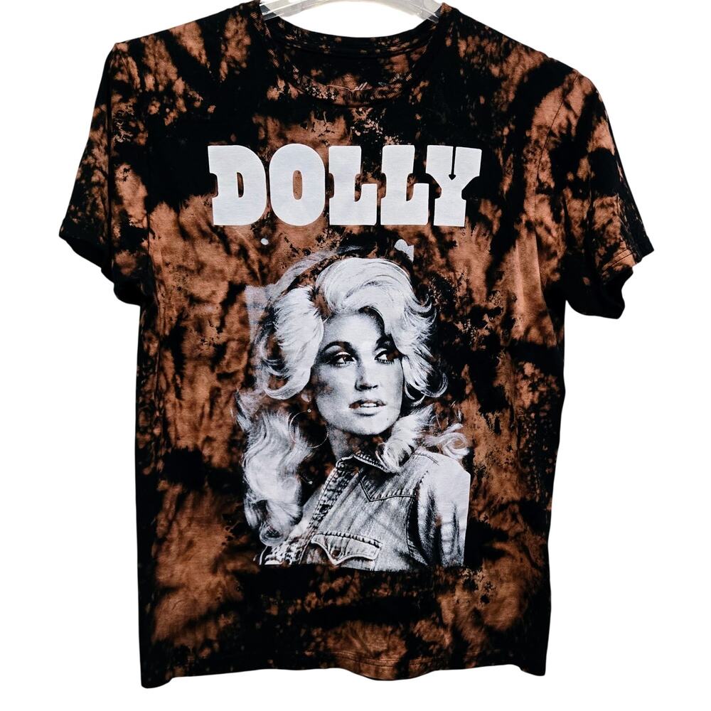 Dolly Parton (Icon) Country Music Portrait Graphic Tie-Dye Black/Brown TShirt M